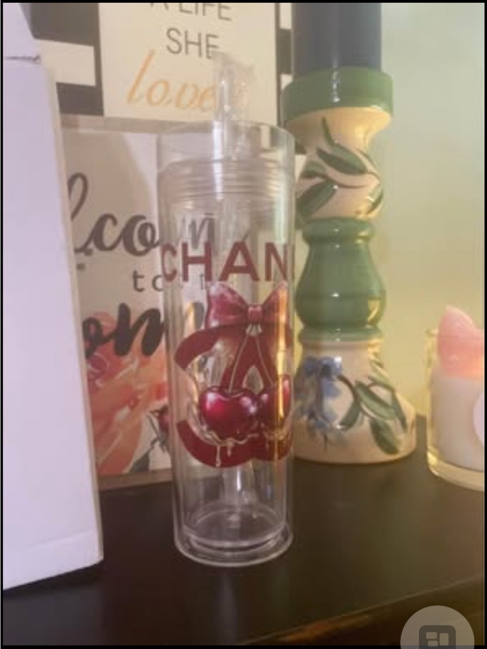 Fashion Chanel Clear Glass Vase with Red Cherry and Gold Accent in Box - Picture 5 of 5